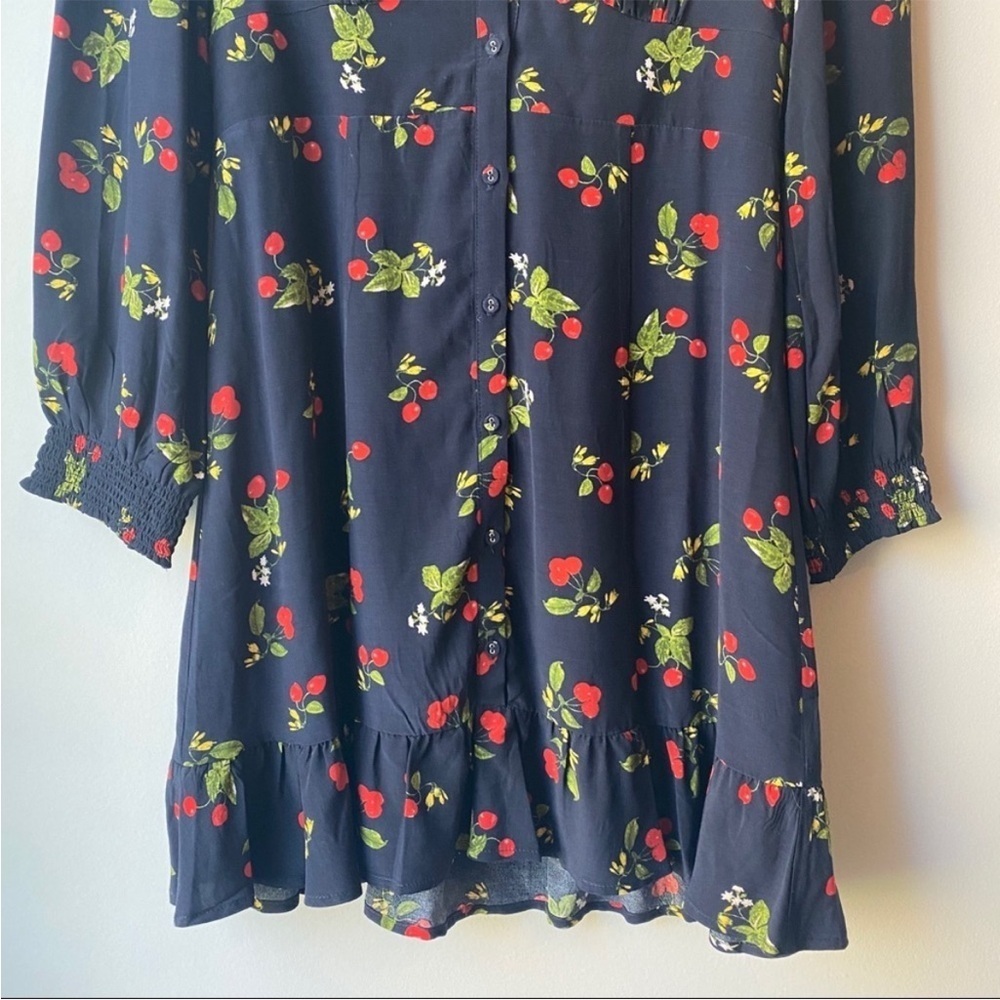 Astr Red and Green Wrap Sundress with Bishop Sleeves - Picture 2 of 4